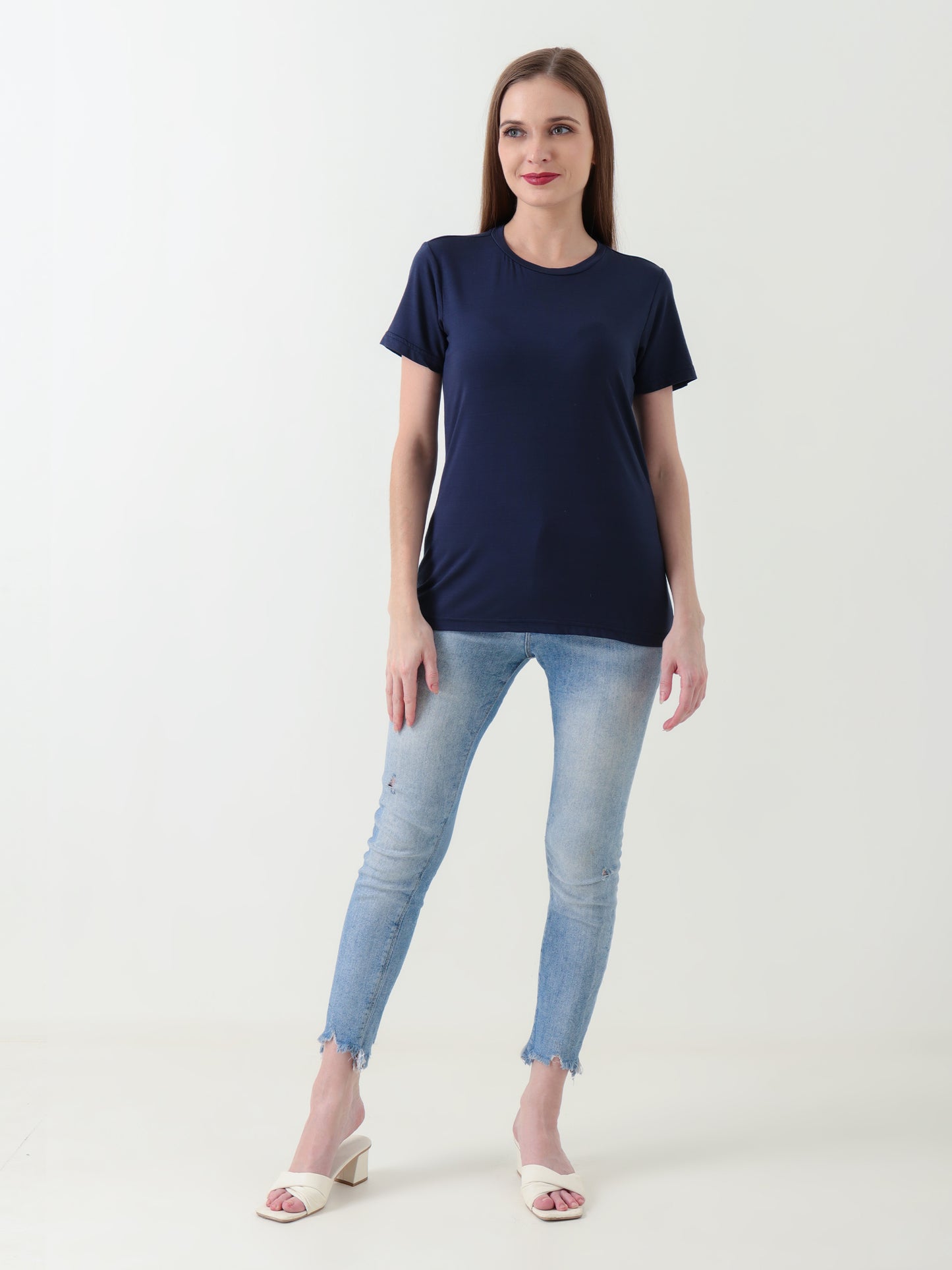 Women's Navy Blue Ultra-Stretchy T-Shirt