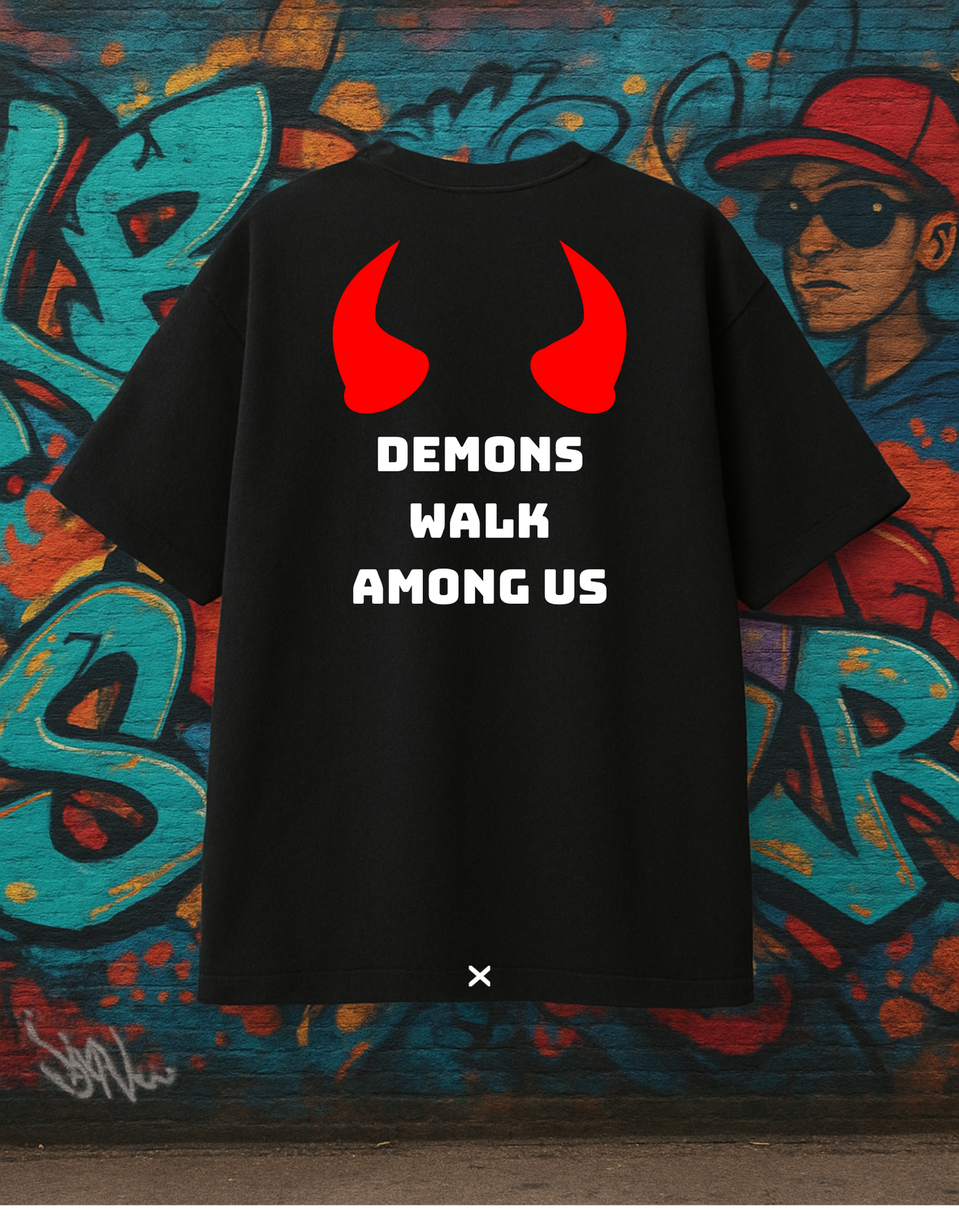 Oversized Demon Walk Among Us Streetwear Black T-shirt