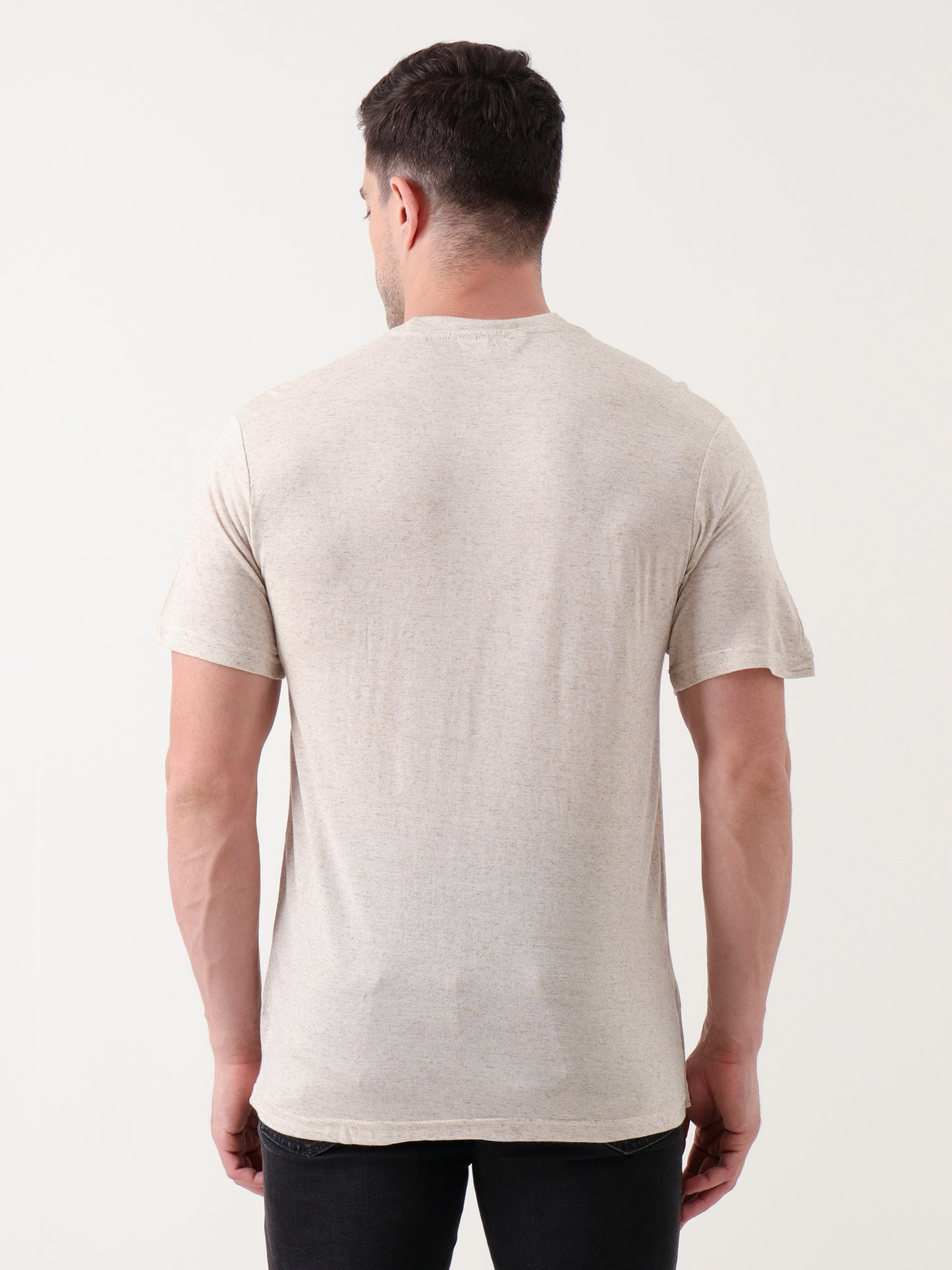 Men's Beige Heathered Cotton T-Shirt – Classic Crew Neck | Everyday Essential
