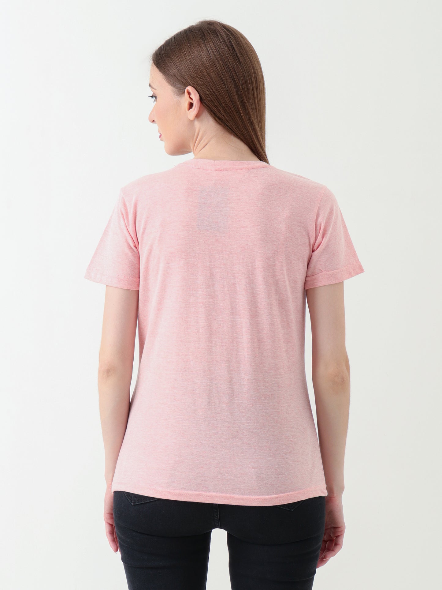 Women's Soft Pink Crew Neck T-Shirt – Lightweight Stretch Cotton Blend