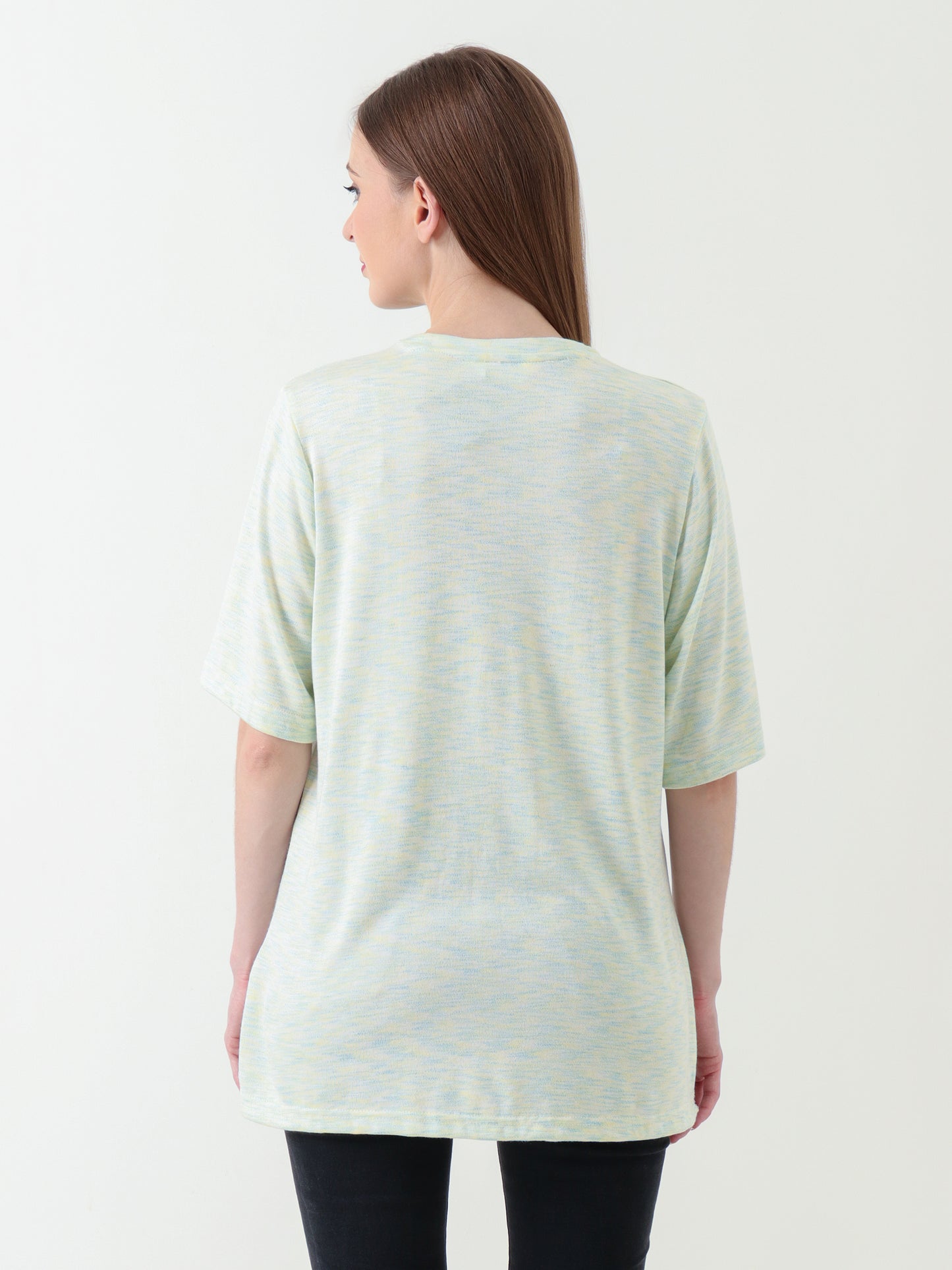Women's Pastel Yellow-Blue Extended Back T-Shirt