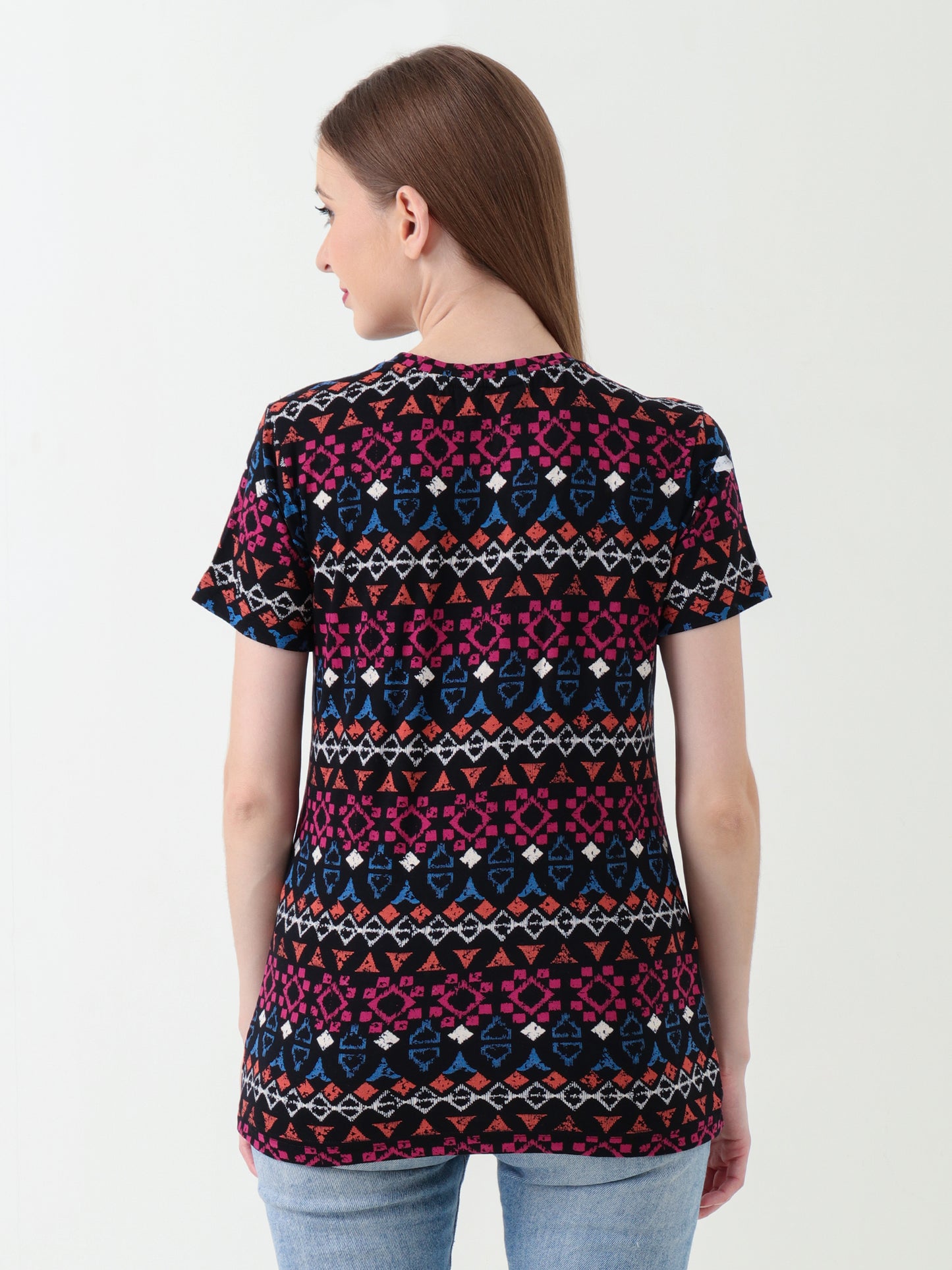 Women's Multicolor Tribal Print T-Shirt – Stretchy & Comfortable