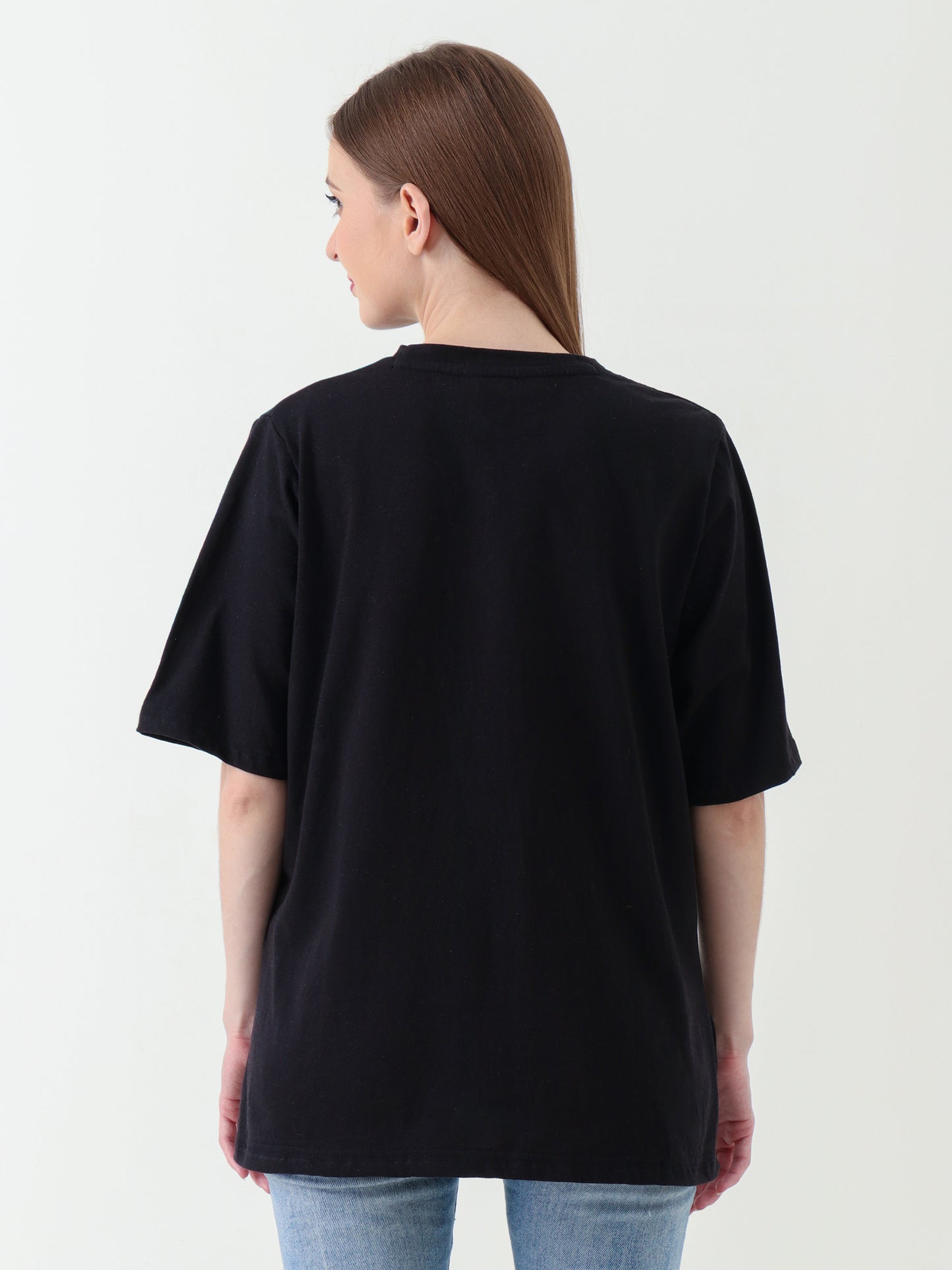 Women's Black T-Shirt with Extended Back