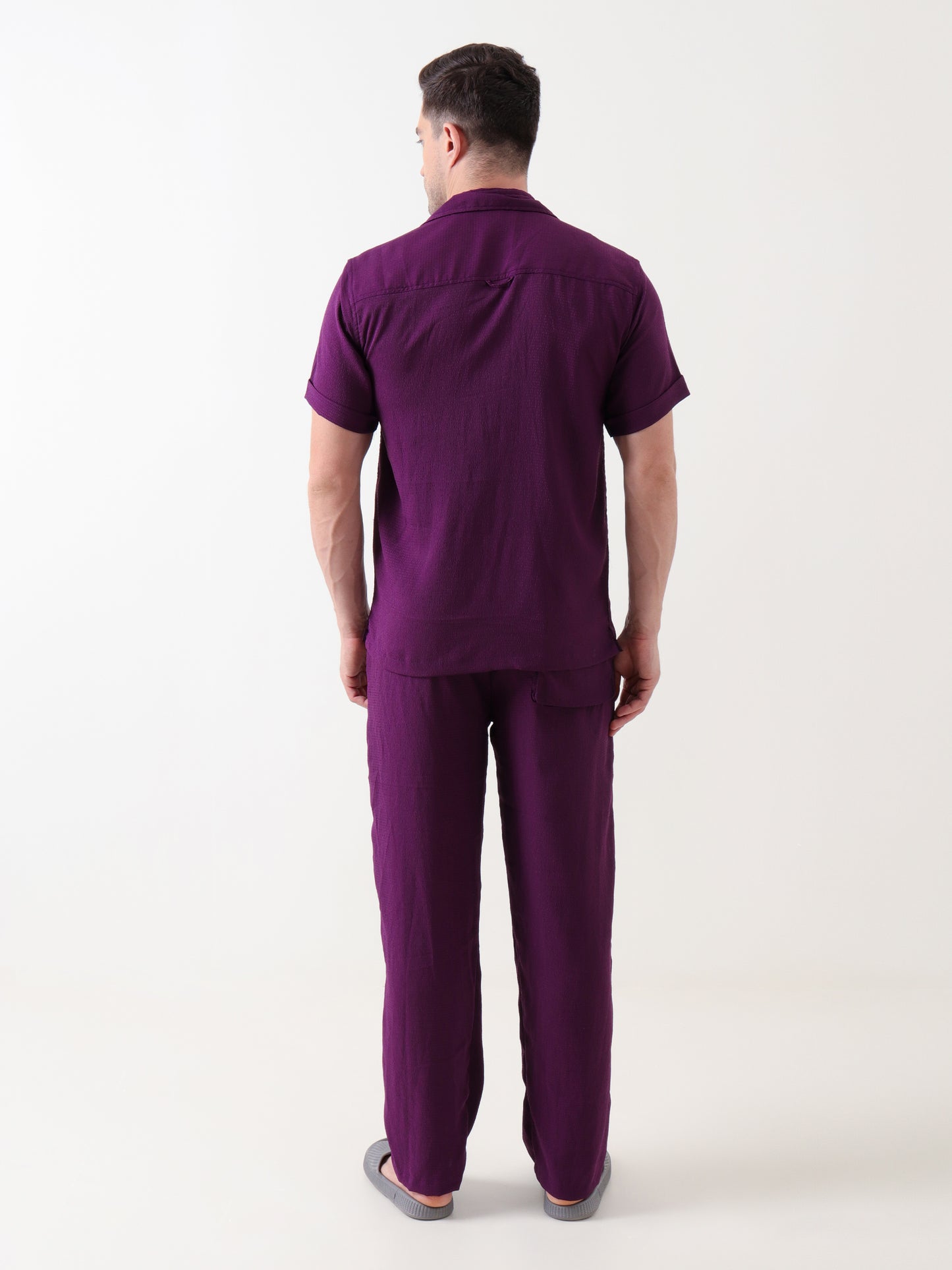 Men's Deep Purple Textured Co-ord Set – Shirt & Trousers