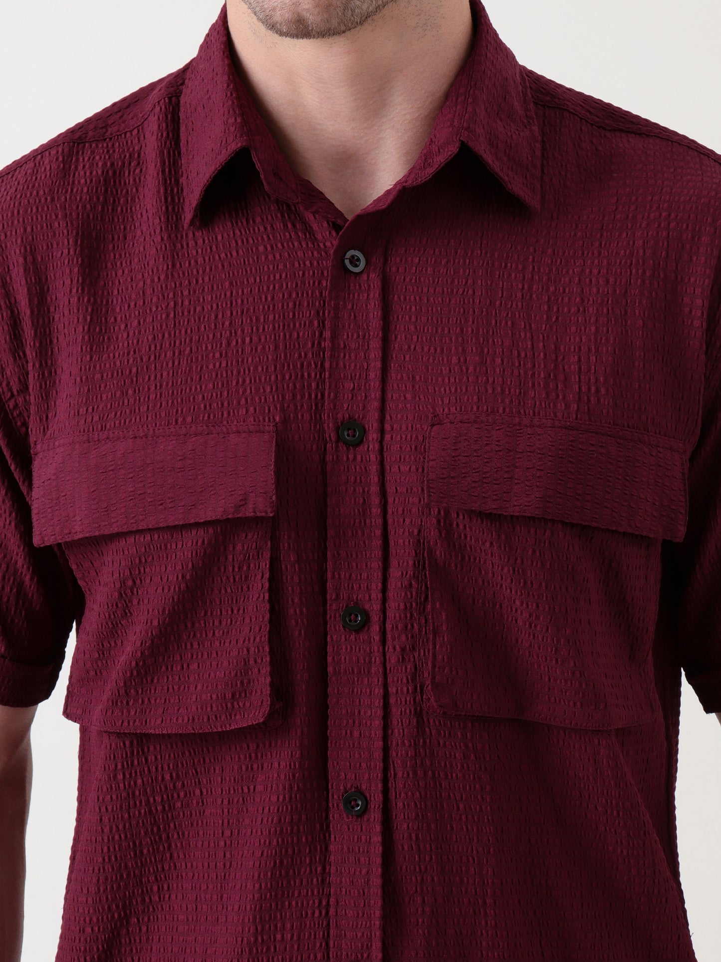 Men's Brown Textured Co-ord Set – Shirt & Trousers