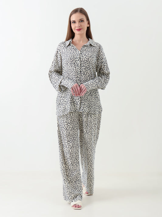 Ivory Black Leopard Print Co-ord Set