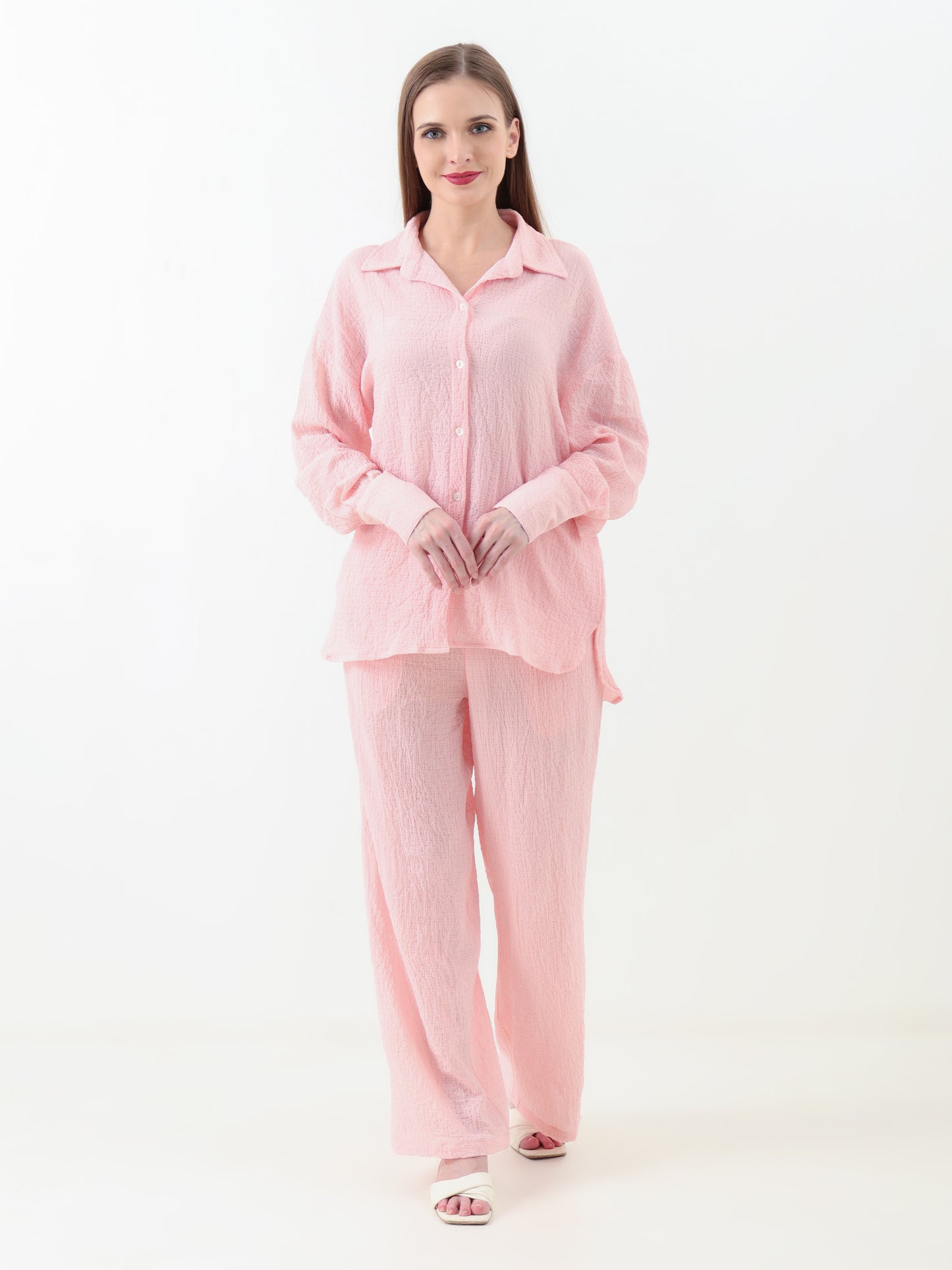 Baby Pink Crinkle Co-ord Set