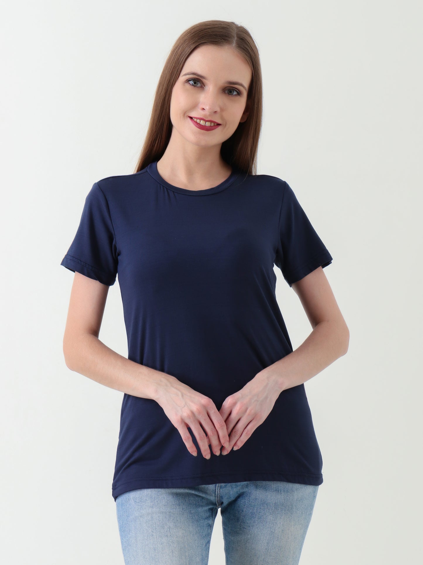 Women's Navy Blue Ultra-Stretchy T-Shirt