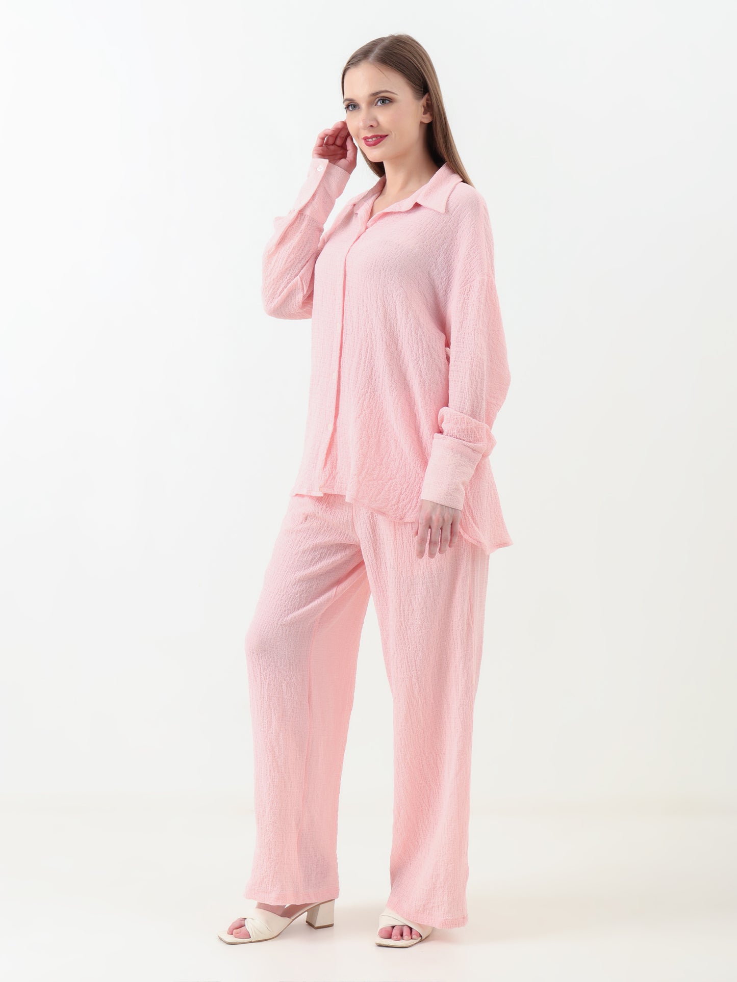 Baby Pink Crinkle Co-ord Set