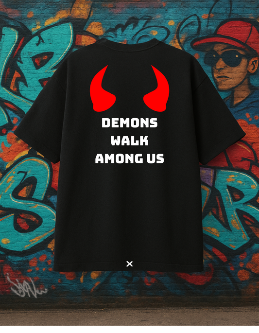 Oversized Demon Walk Among Us Streetwear Black T-shirt