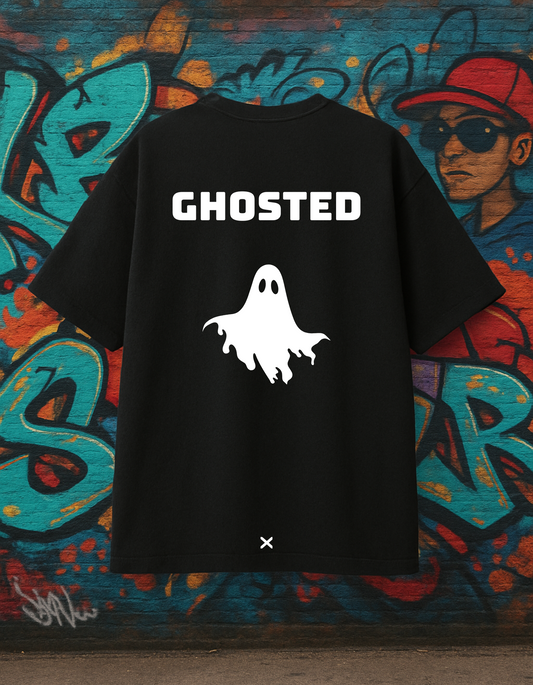 Oversized Ghosted Print Streetwear Black T-shirt