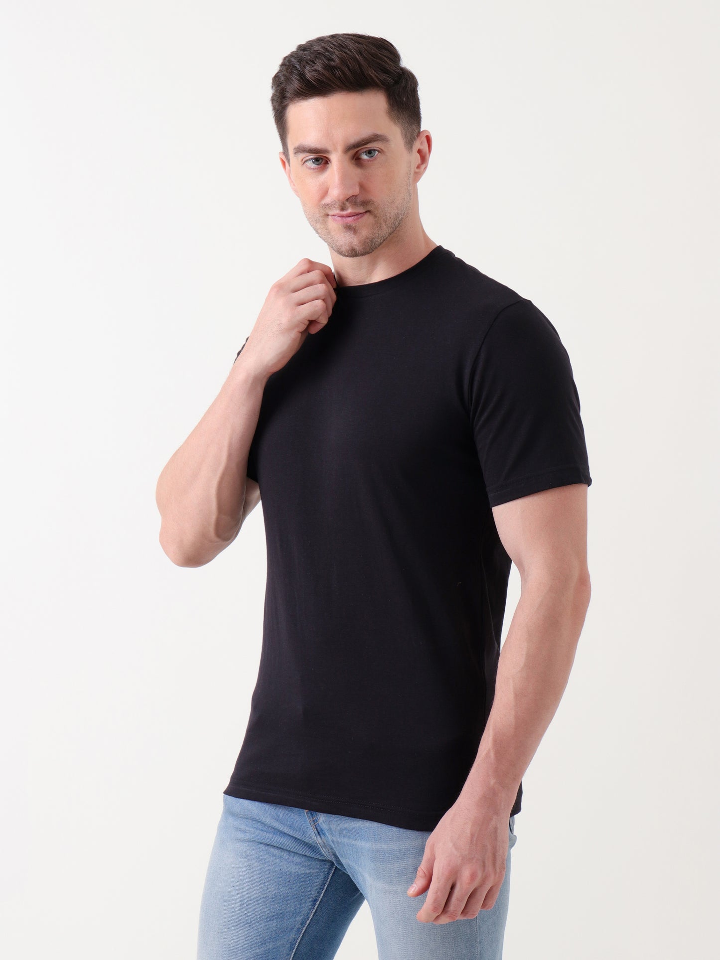 Men's Classic Black Crew Neck T-Shirt – Premium Cotton Basics