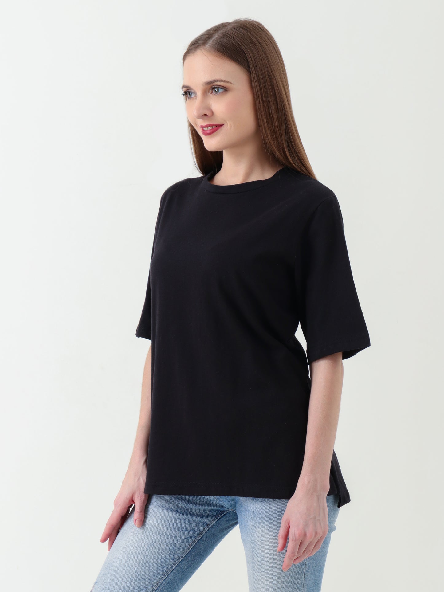 Women's Black T-Shirt with Extended Back