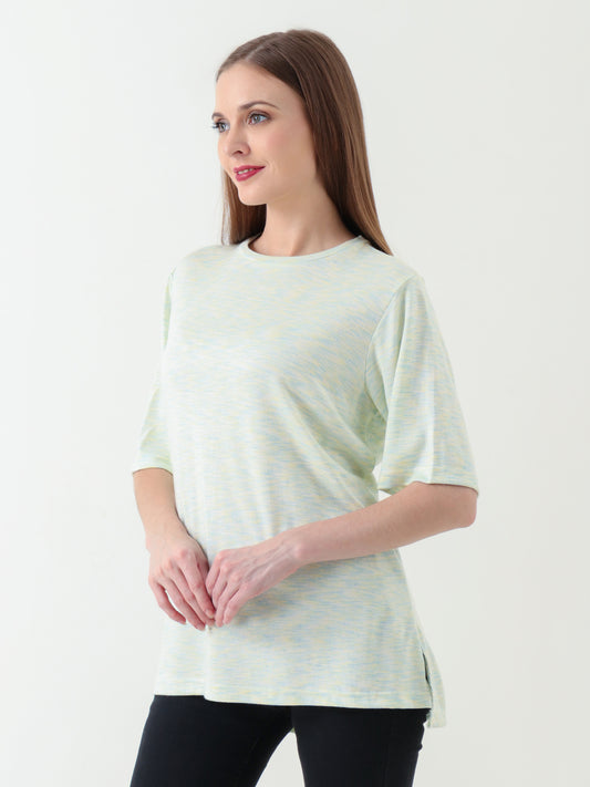 Women's Pastel Yellow-Blue Extended Back T-Shirt