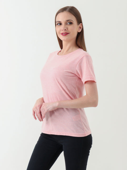 Women's Soft Pink Crew Neck T-Shirt – Lightweight Stretch Cotton Blend