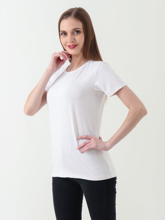 Women's Classic White Single Jersey Cotton T-Shirt – Soft & Breathable
