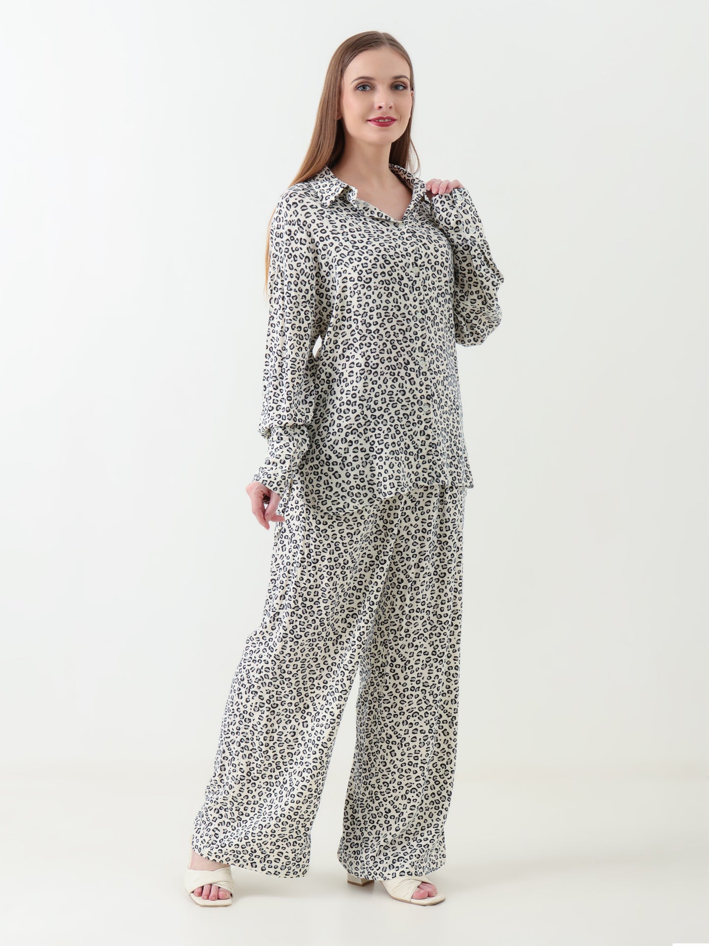 Ivory Black Leopard Print Co-ord Set