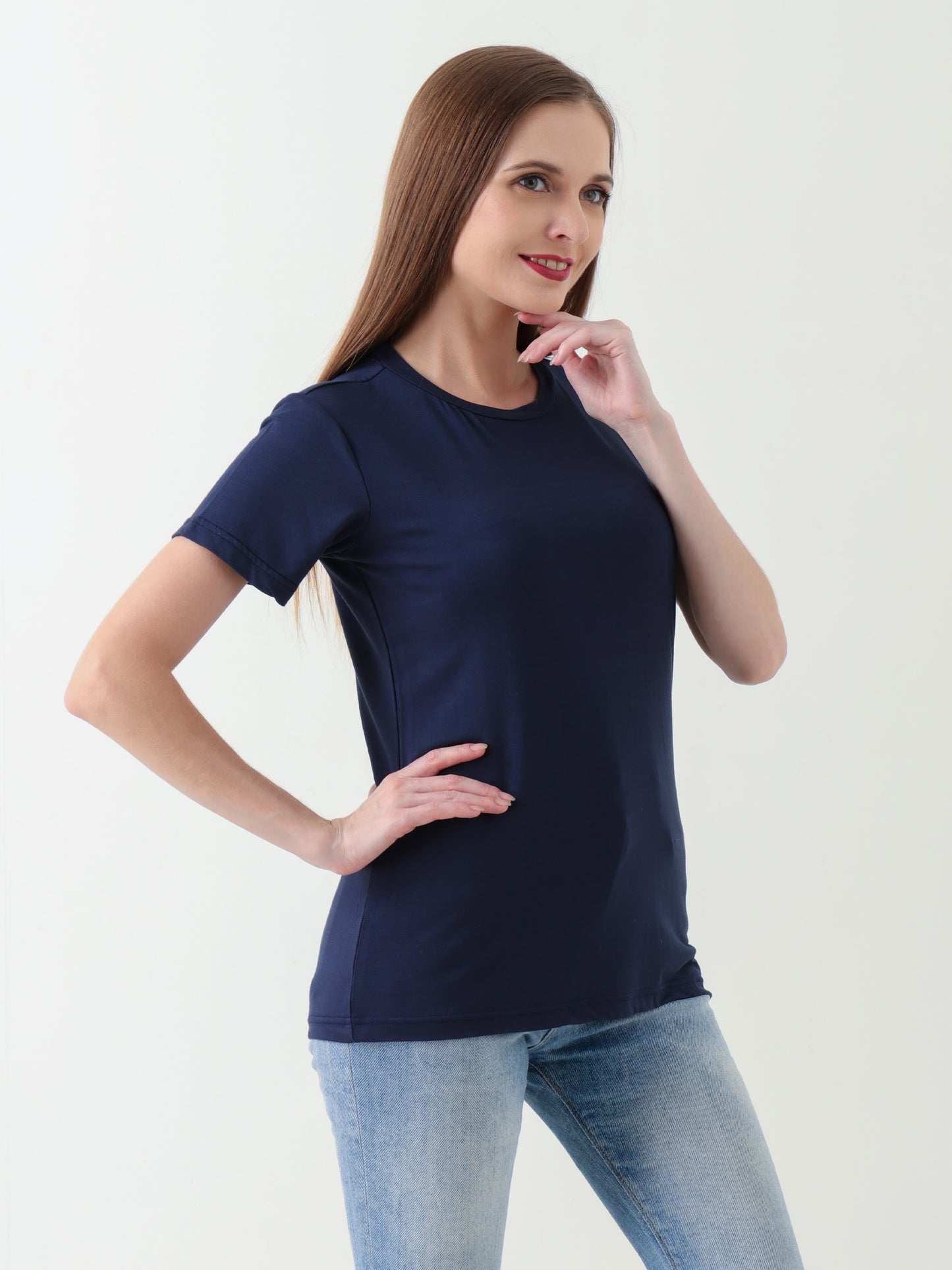 Women's Navy Blue Ultra-Stretchy T-Shirt