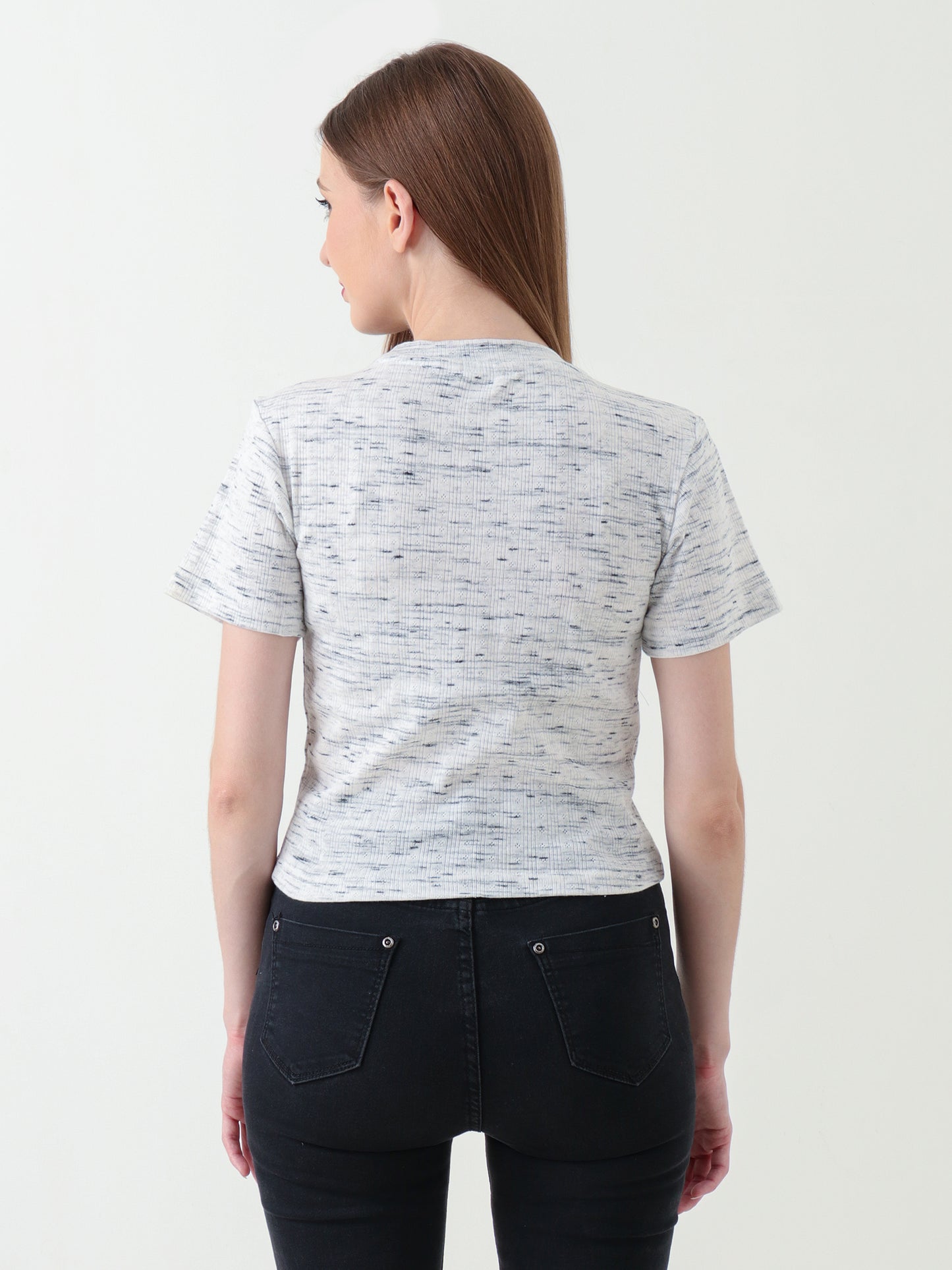 Women's Light Grey Stretch Ribbed Crop Top
