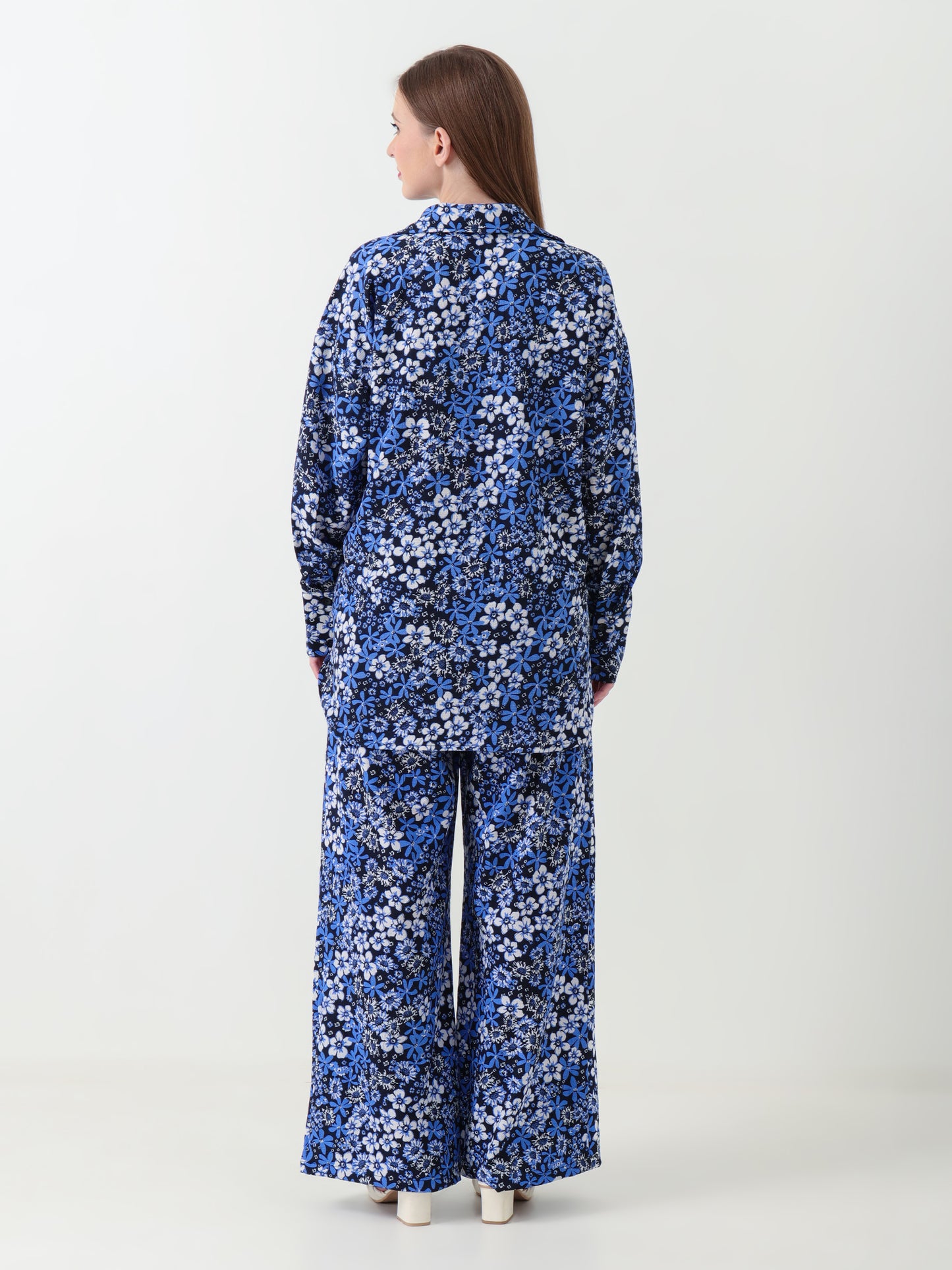 Women Coord Set Floral Royal Blue