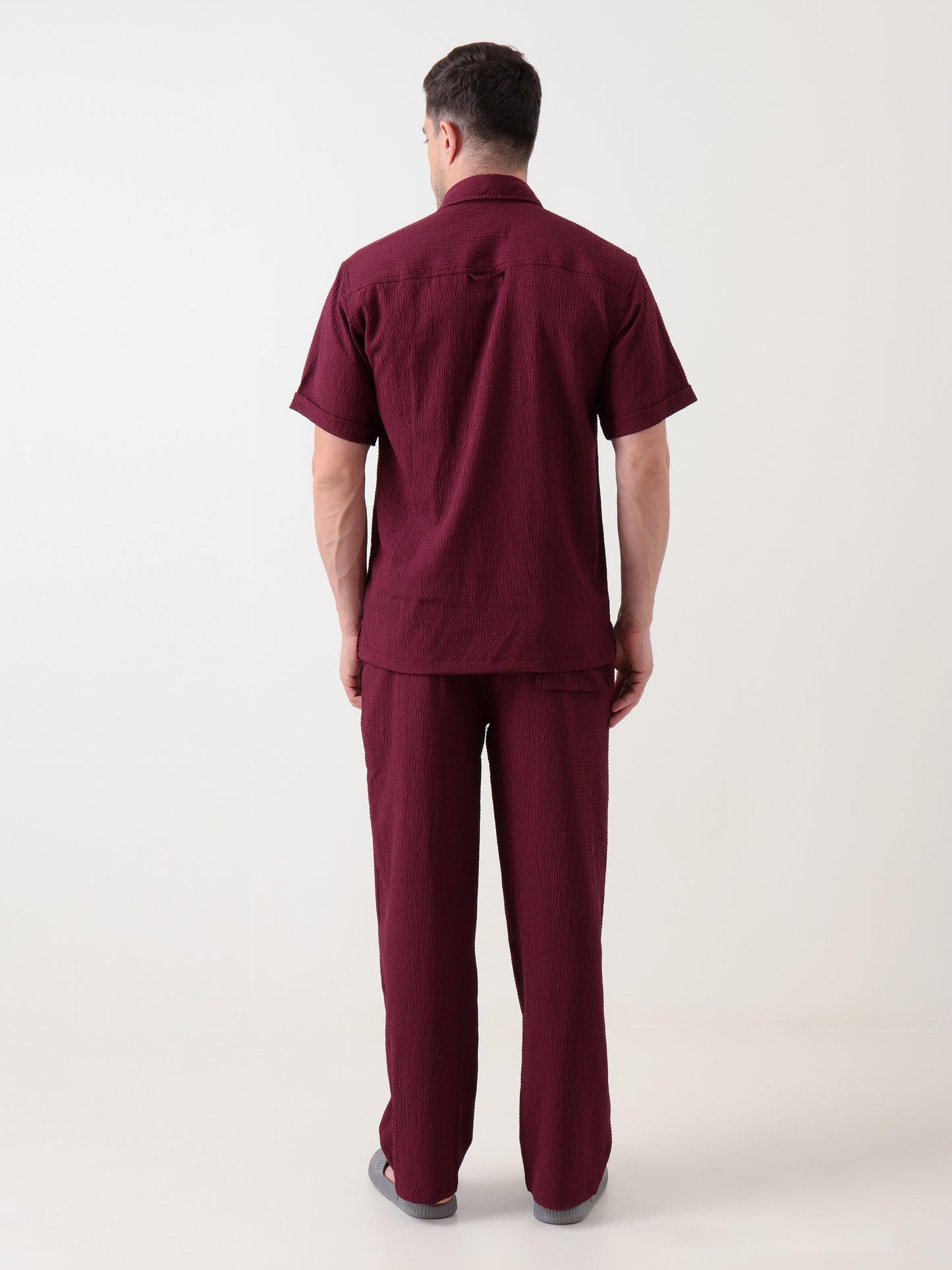 Men's Brown Textured Co-ord Set – Shirt & Trousers