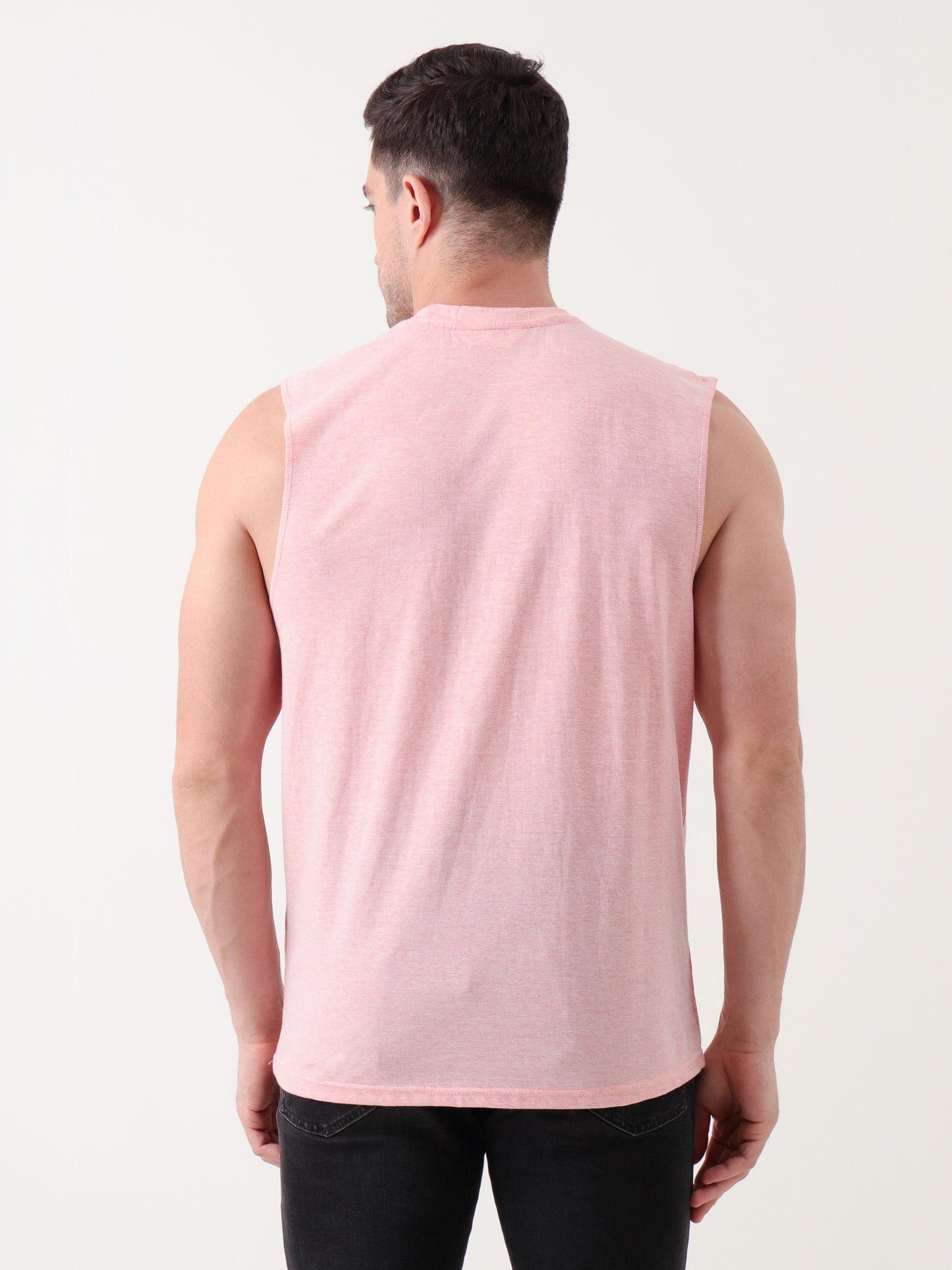 Men's Sleeveless Light Pink Tank Top – Soft Cotton Blend, Casual Fit