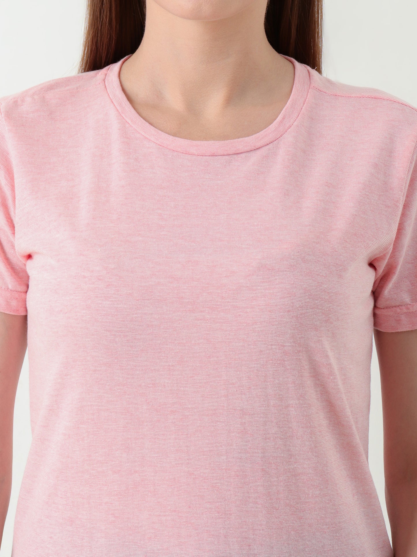 Women's Soft Pink Crew Neck T-Shirt – Lightweight Stretch Cotton Blend