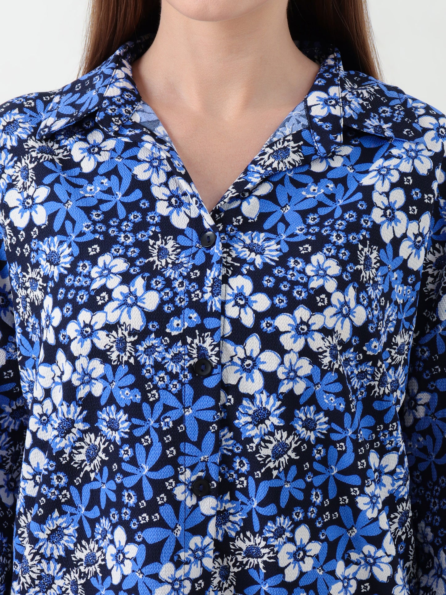 Women Coord Set Floral Royal Blue