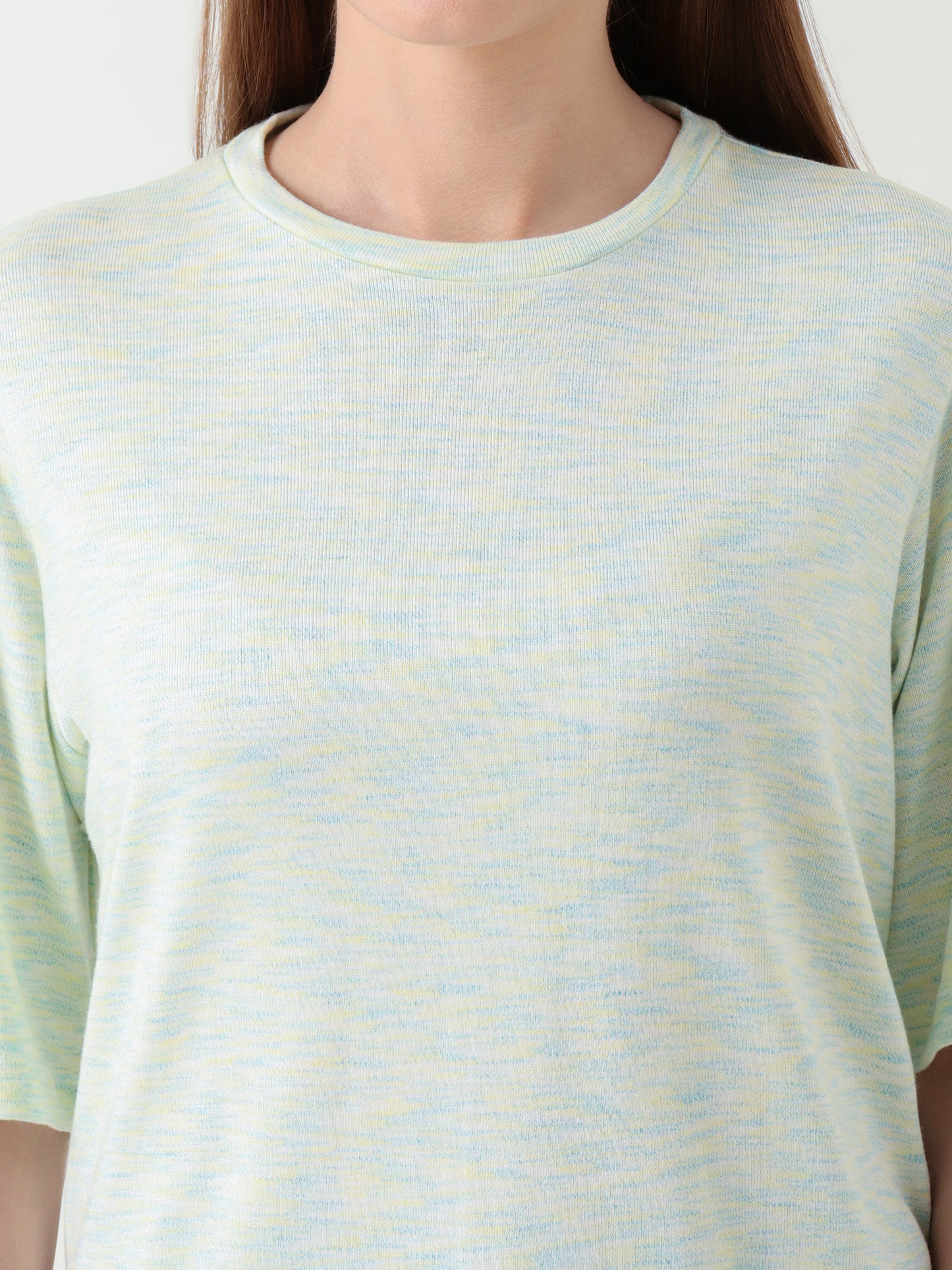 Women's Pastel Yellow-Blue Extended Back T-Shirt