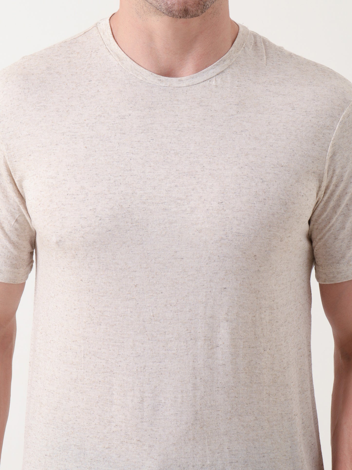 Men's Beige Heathered Cotton T-Shirt – Classic Crew Neck | Everyday Essential