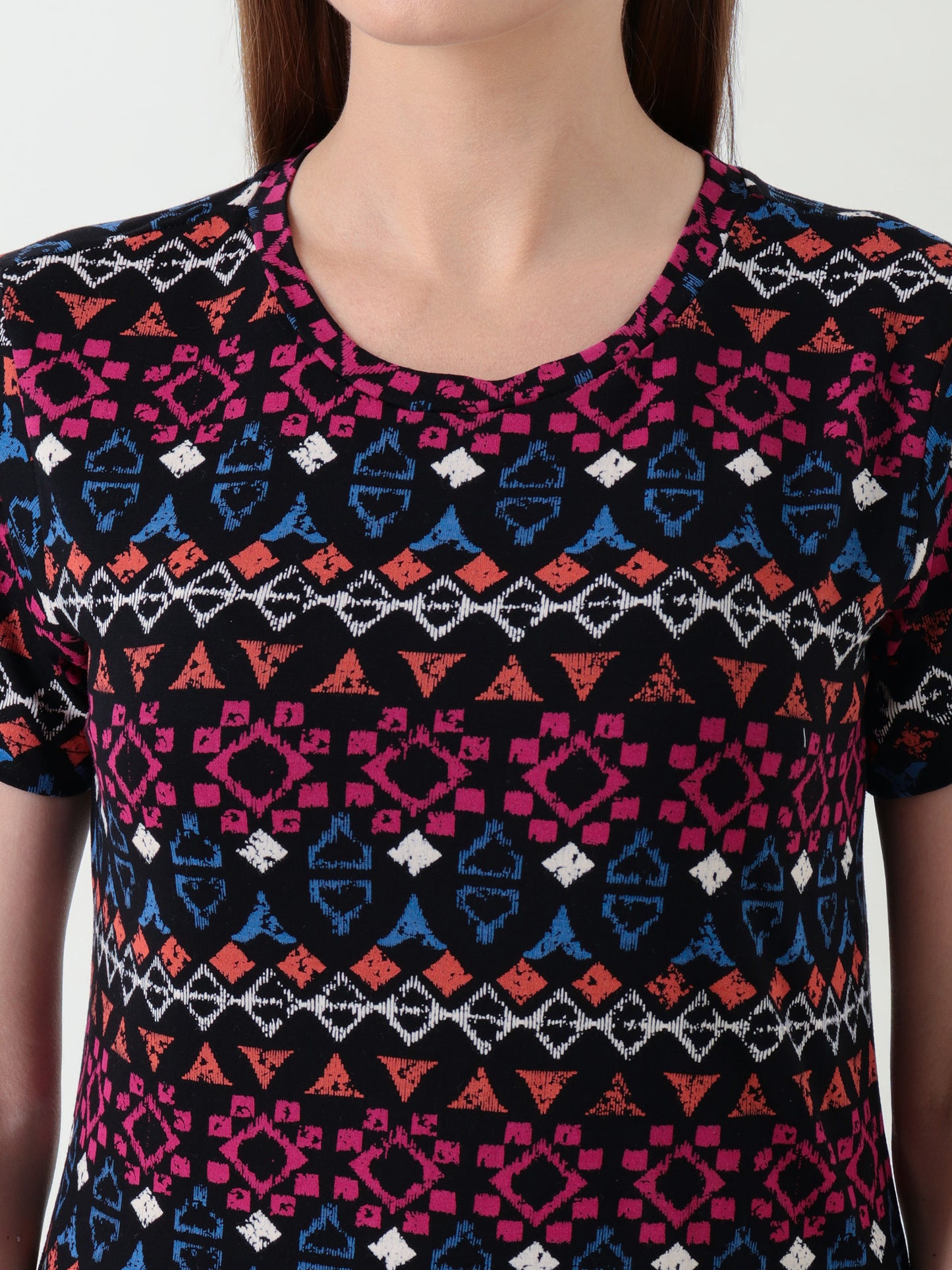 Women's Multicolor Tribal Print T-Shirt – Stretchy & Comfortable