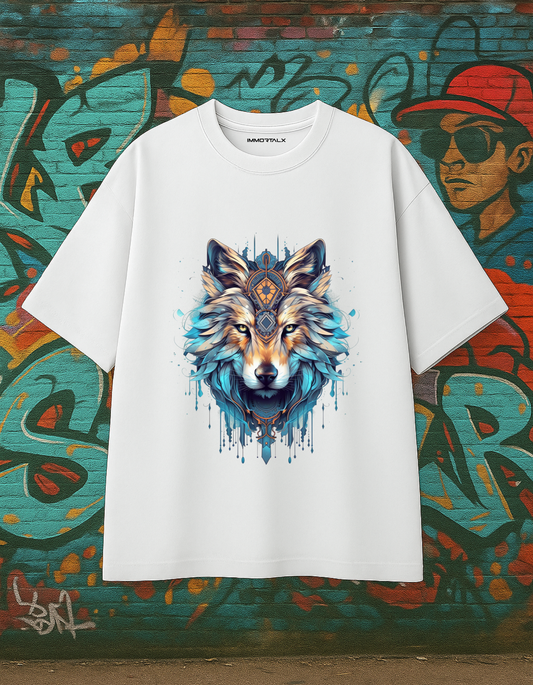 Mystic Wolf Oversized White T-Shirt