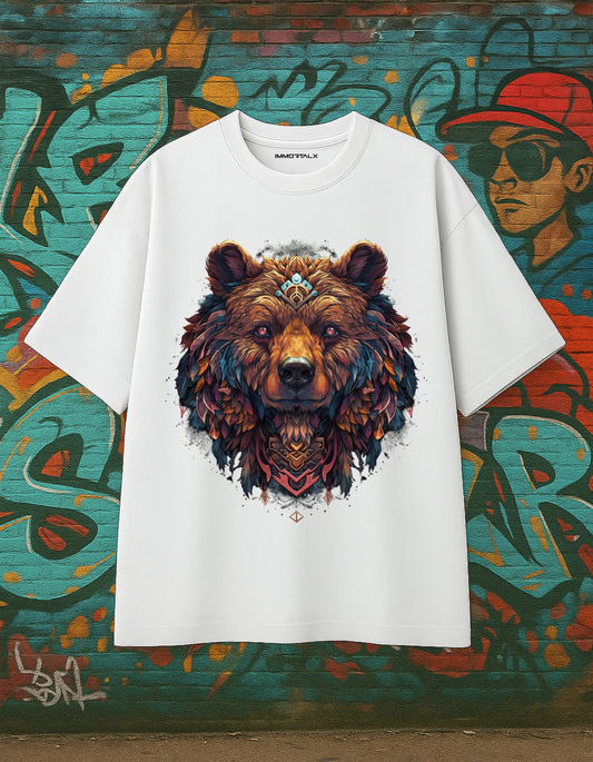 Mystic Bear Oversized White Streetwear Tee