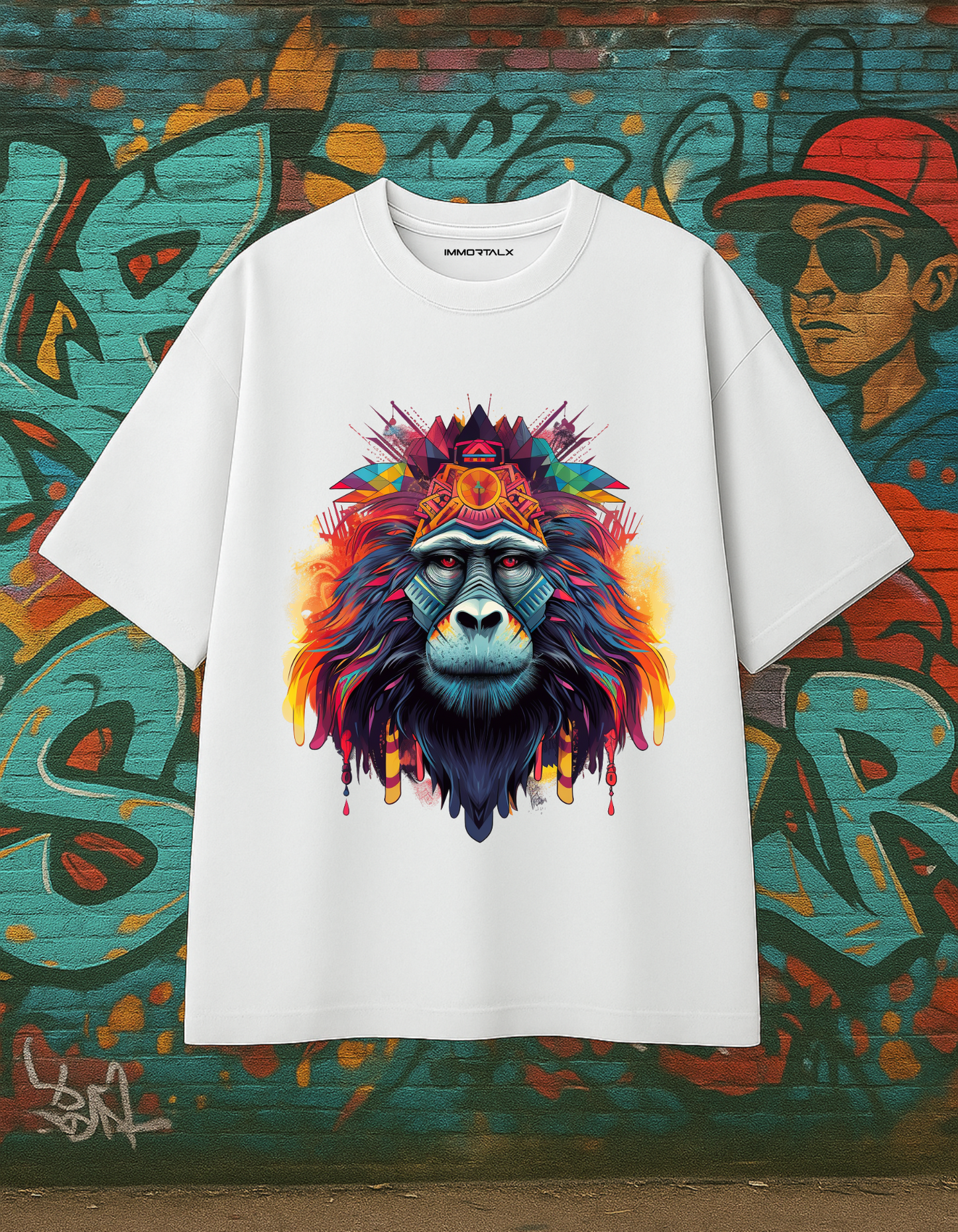 Neon Baboon Oversized Streetwear White Tee